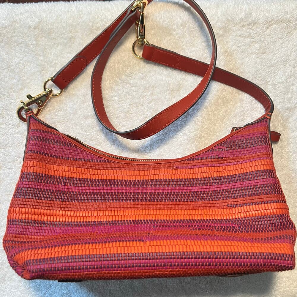 Lauren Ralph Striped Small Kassie Convertible Bag French Red Purse